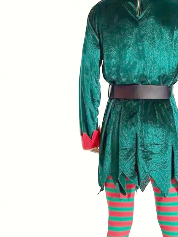 Costume de lutin de Noël en polyester avec ceinture – tenue festive roleplay