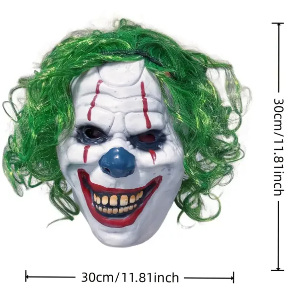 Masque clown effrayant en latex avec cheveux verts – accessoire Halloween adulte