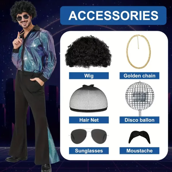 Déguisement disco rétro 70s homme – chemise effet laser et pantalon évasé