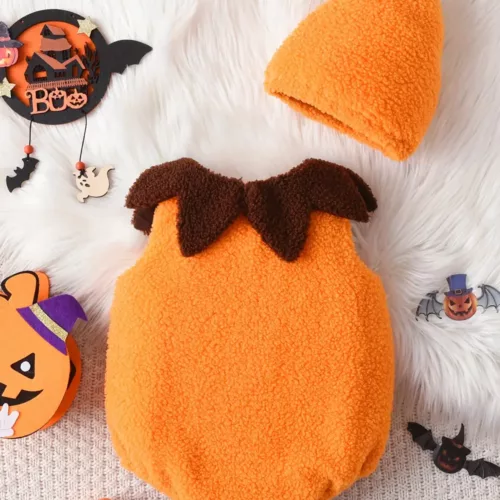 Déguisement bébé citrouille en peluche – ensemble 2 pièces avec chapeau amusant