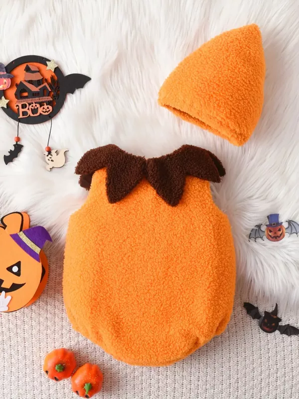 Déguisement bébé citrouille en peluche – ensemble 2 pièces avec chapeau amusant