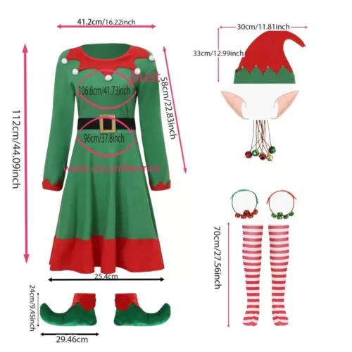 Ensemble déguisement de Noël femme 12 pièces – accessoires festifs inclus