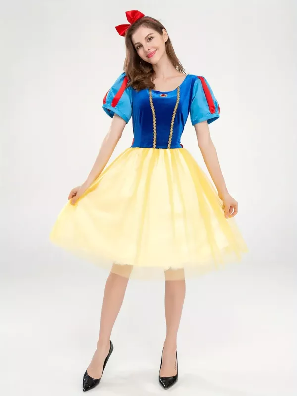 Costume de princesse Blanche-Neige scintillant avec accessoire de coiffure cosplay