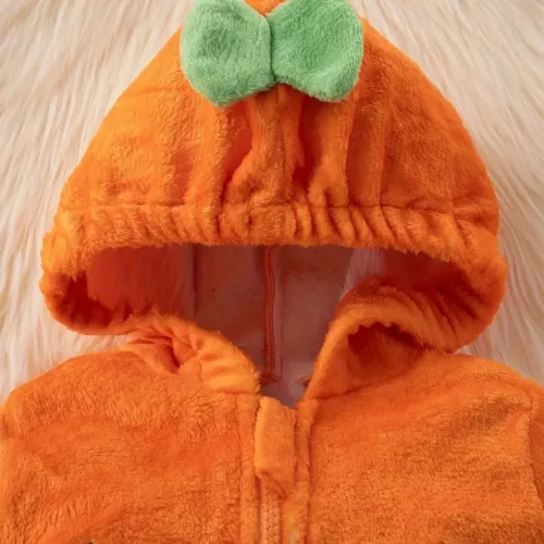 Combinaison bébé citrouille à capuche – déguisement Halloween en coton doux