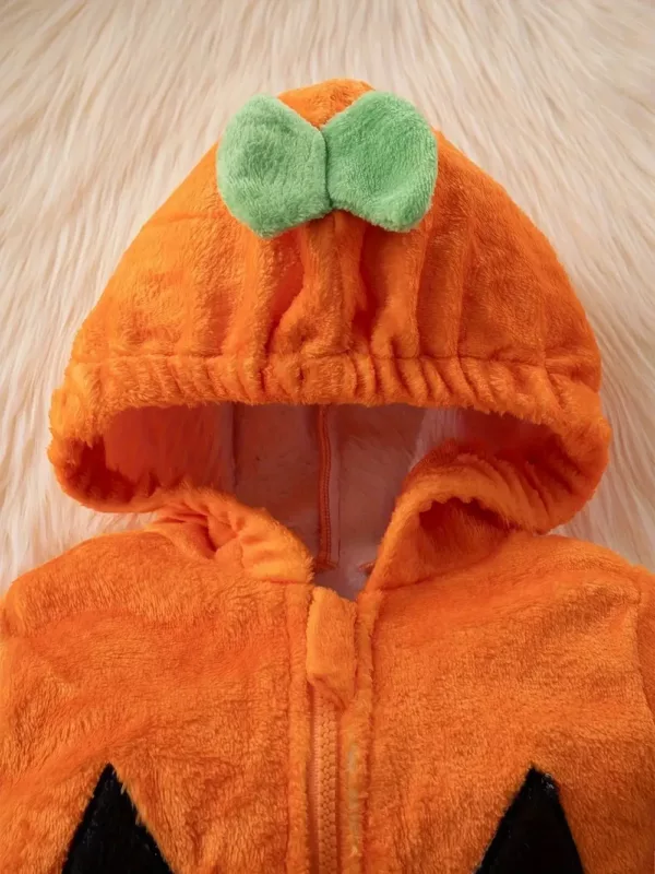 Combinaison bébé citrouille à capuche – déguisement Halloween en coton doux