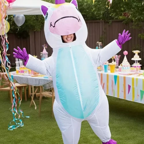 Costume gonflable licorne adulte – design pastel mignon idéal fêtes et Halloween