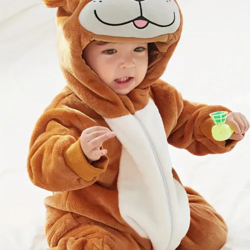 Combinaison bébé douce à capuche – déguisement animal lion, ours ou chiot