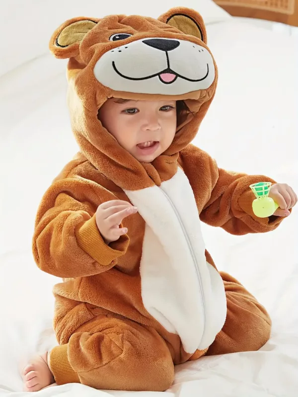 Combinaison bébé douce à capuche – déguisement animal lion, ours ou chiot