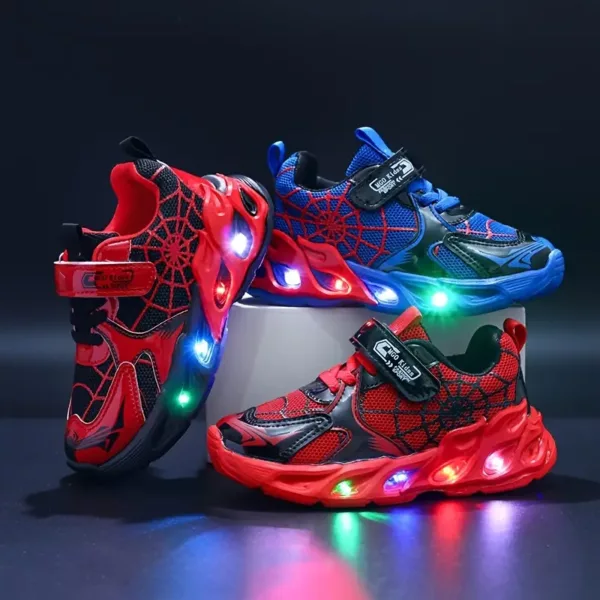 Baskets enfant à LED avec motif toile d'araignée – légères et respirantes
