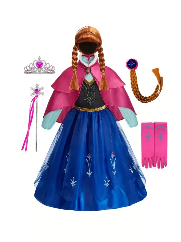 Déguisement princesse fille 6 pièces – robe, cape, perruque, accessoires féériques