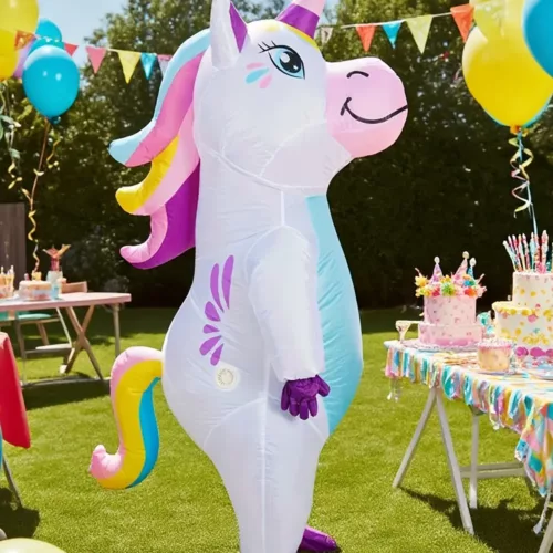 Costume gonflable licorne adulte – design pastel mignon idéal fêtes et Halloween