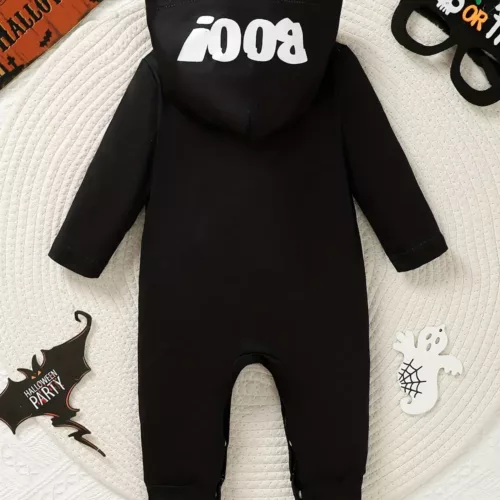 Combinaison garçon à capuche avec imprimé crâne mignon – manches longues coton
