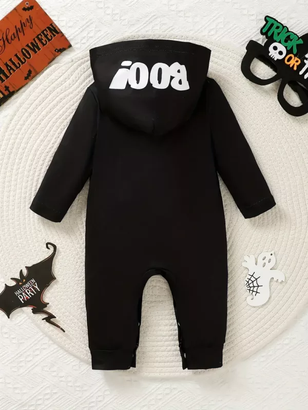 Combinaison garçon à capuche avec imprimé crâne mignon – manches longues coton