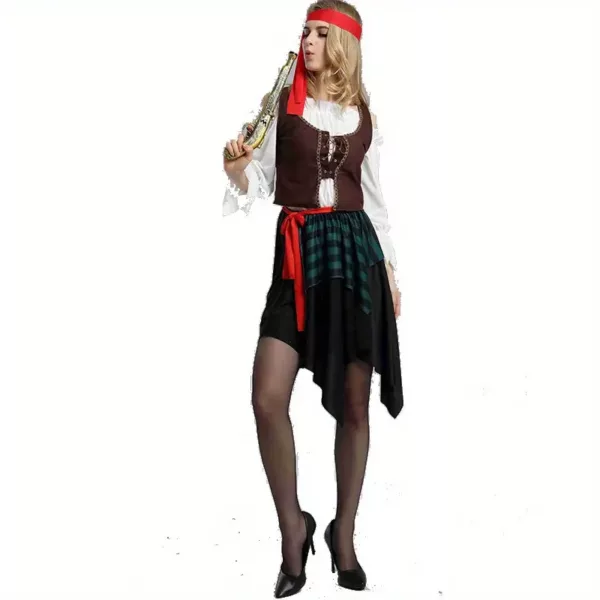 Déguisement pirate adulte style Jack Sparrow – chemise, gilet et ceinture