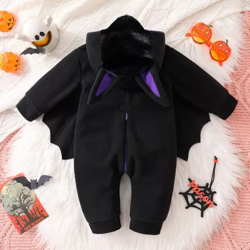 Déguisement chauve-souris enfant en peluche douce avec ailes effet velours noir