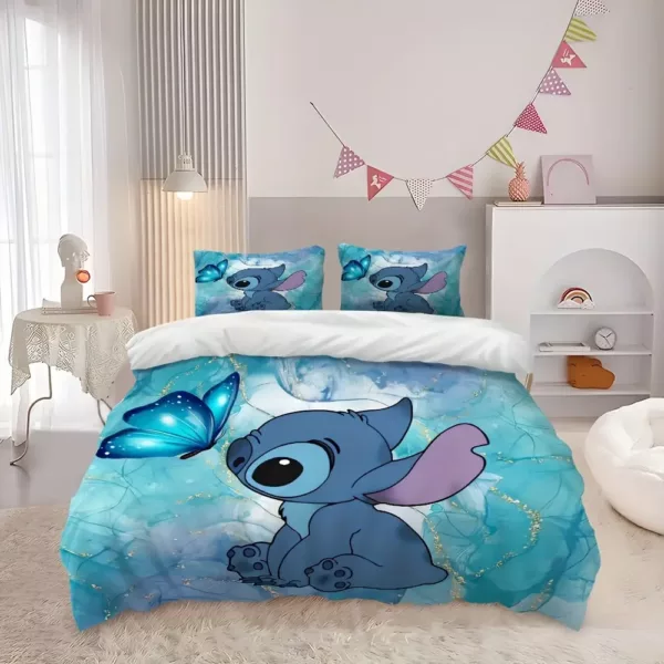 Parure de lit 3 pièces Lilo & Stitch – Housse de couette + taies d’oreiller motif cartoon