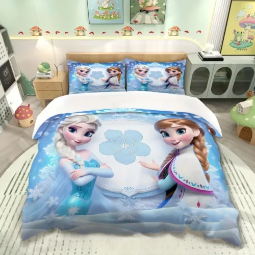 Parure de lit 3 pièces motif Reine des Neiges – housse douce + 2 taies