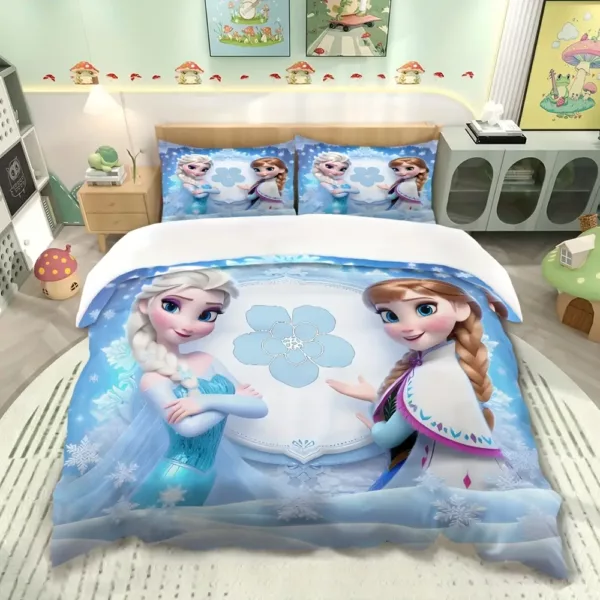 Parure de lit 3 pièces motif Reine des Neiges – housse douce + 2 taies