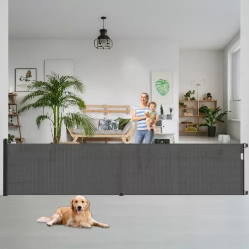 Barrière escalier rétractable en aluminium et PVC – sécurité enfant intérieur/extérieur