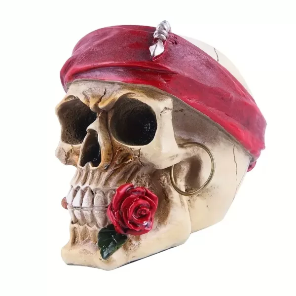 Crâne décoratif en résine avec bandeau gothique rouge – Idéal Halloween