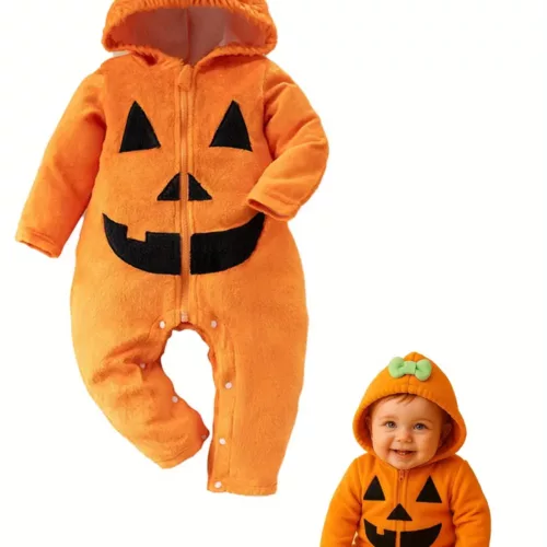 Combinaison bébé fille motif citrouille avec capuche et détails 3D festifs