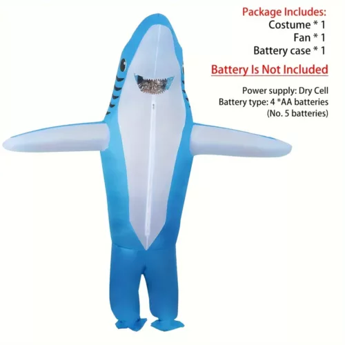 Costume gonflable requin adulte avec ventilateur USB – déguisement humoristique