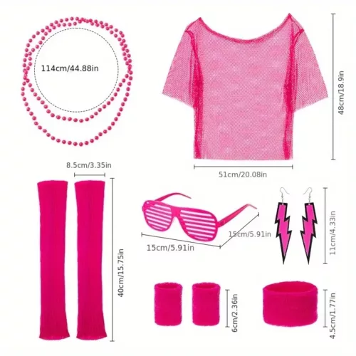 Déguisement femme années 80 – haut néon en maille style rétro avec accessoires