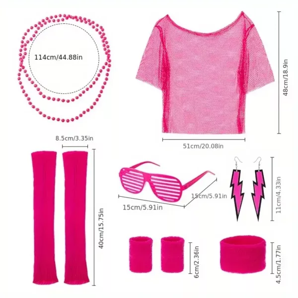 Déguisement femme années 80 – haut néon en maille style rétro avec accessoires