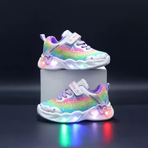 Baskets LED fille à paillettes – motifs étoiles et cœurs, confort respirant