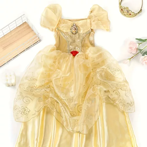 Déguisement princesse fille avec robe satinée et diadème doré inclus