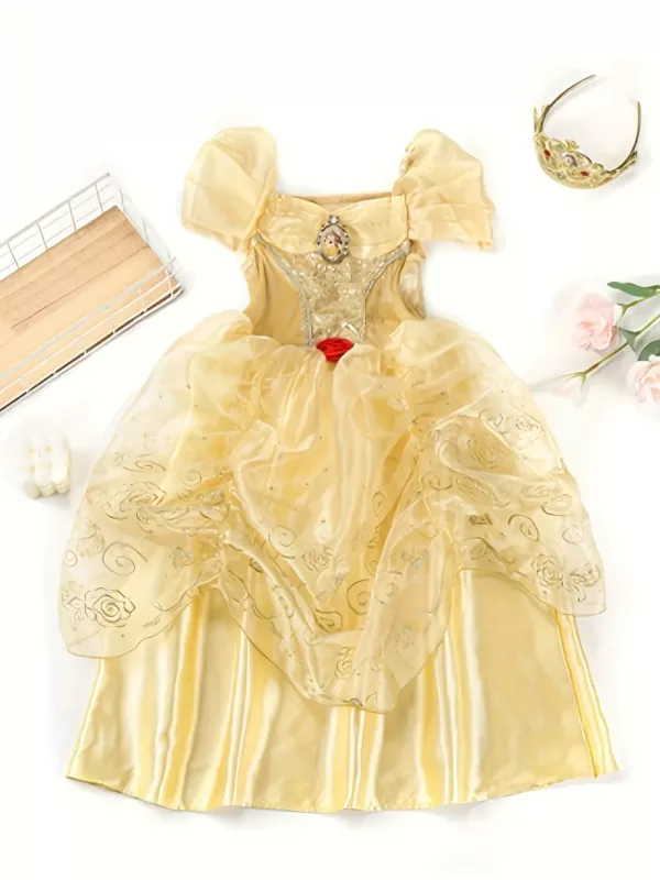Déguisement princesse fille avec robe satinée et diadème doré inclus