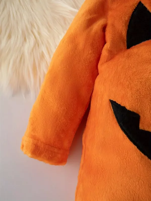 Combinaison bébé citrouille à capuche – déguisement Halloween en coton doux