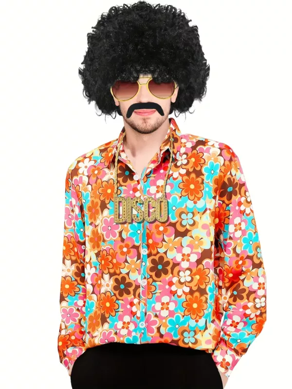 Déguisement disco homme années 70 avec costume, perruque, barbe et accessoires