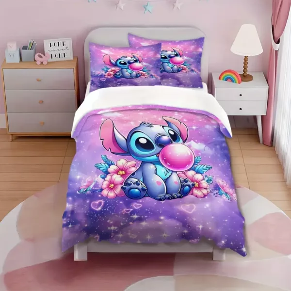 Parure de lit 3 pièces Stitch – housse de couette et taies d'oreiller douces