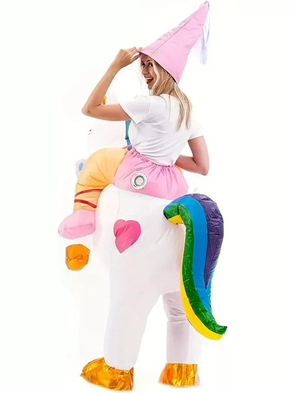 Costume licorne gonflable femme avec sabots dorés – idéal Halloween et fêtes