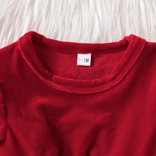 Robe bébé Noël en peluche chaude avec manches longues et bonnet assorti
