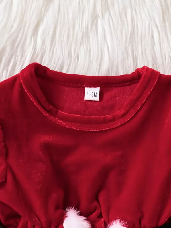 Robe bébé Noël en peluche chaude avec manches longues et bonnet assorti