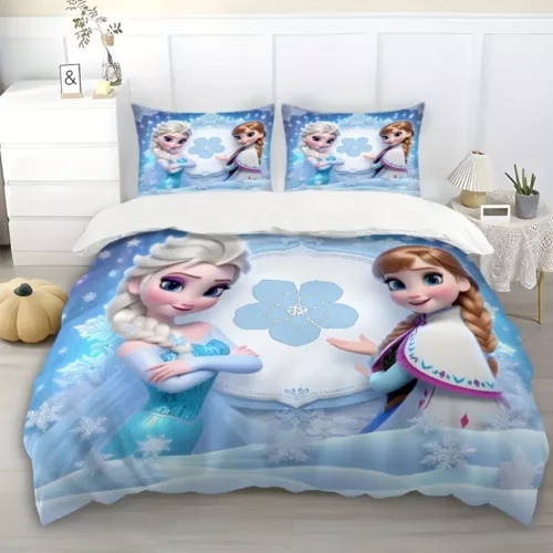 Parure de lit 3 pièces motif Reine des Neiges – housse douce + 2 taies