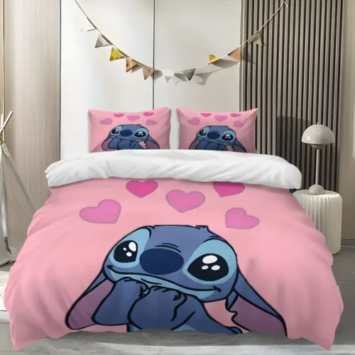 Parure de lit 3 pièces Lilo et Stitch – motif dessin animé doux et ludique