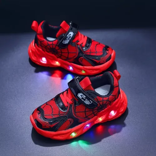 Baskets enfant à LED avec motif toile d'araignée – légères et respirantes