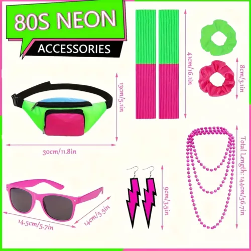 Kit accessoires déguisement années 80 femme – 10 pièces style néon rétro