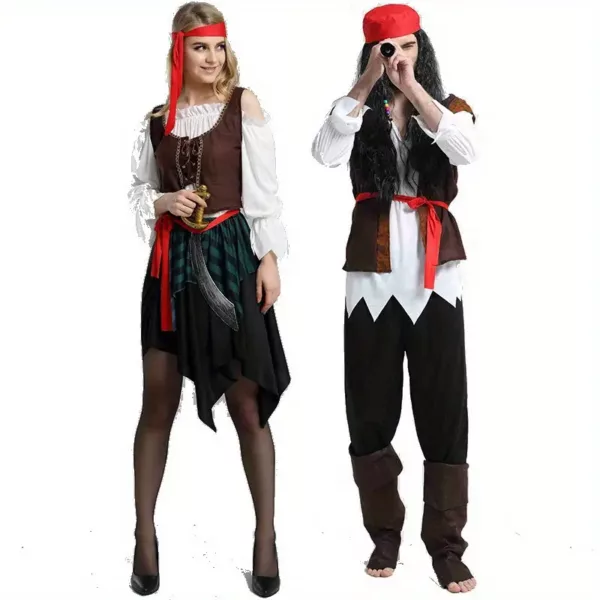Déguisement pirate adulte style Jack Sparrow – chemise, gilet et ceinture