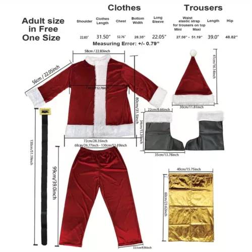 Costume Père Noël velours bordeaux – ensemble 10 pièces élégant et complet