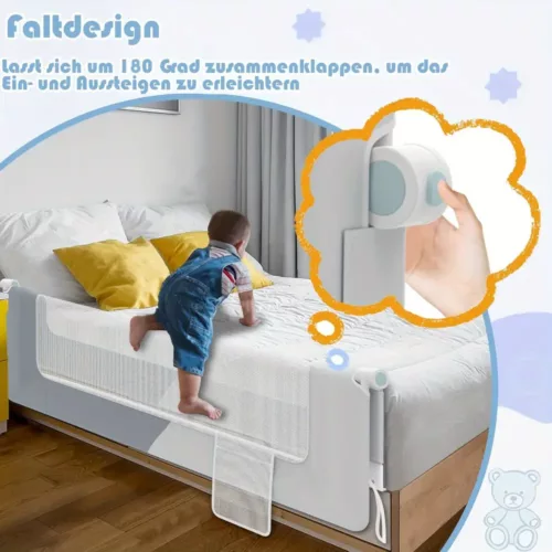 Barrière de lit pliable 180° en polyester – sécurité anti-chute enfant