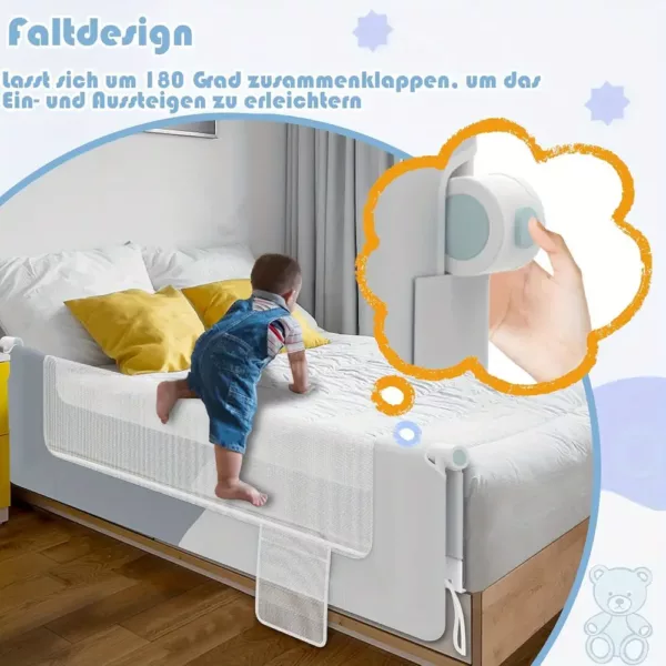 Barrière de lit pliable 180° en polyester – sécurité anti-chute enfant
