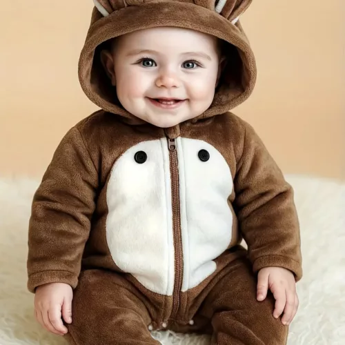 Barboteuse bébé à capuche avec oreilles 3D – motif animal doux et ludique