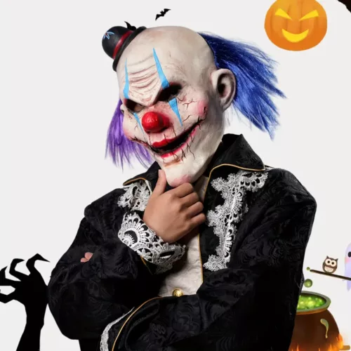 Masque clown effrayant en latex réaliste – sourire diabolique pour Halloween