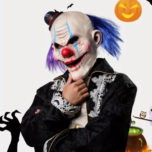 Masque clown effrayant en latex réaliste – sourire diabolique pour Halloween