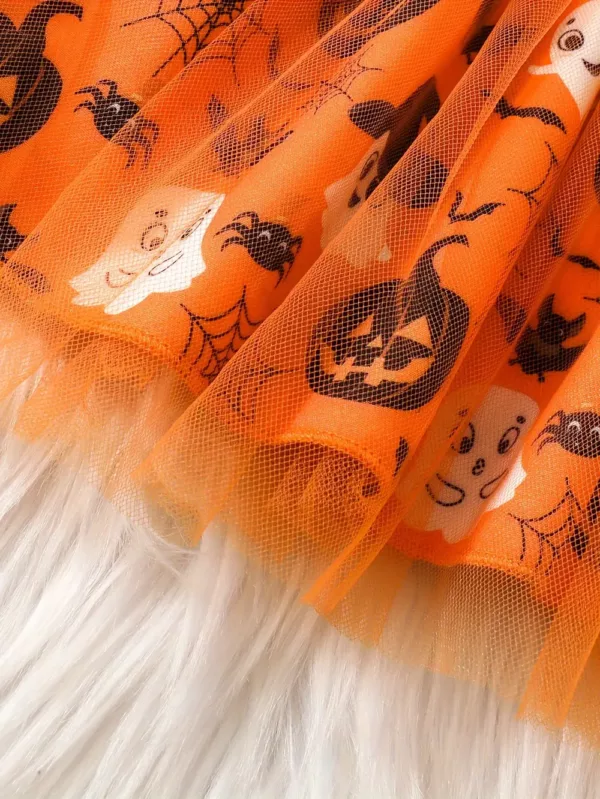 Robe bébé Halloween à manches longues – tissu doux motif citrouille confortable