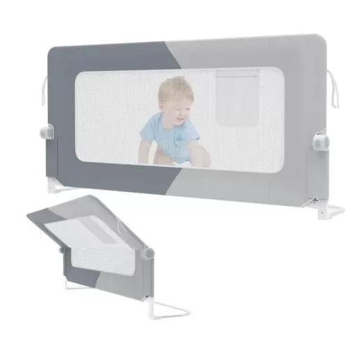 Barrière de lit pliable 180° en polyester – sécurité anti-chute enfant
